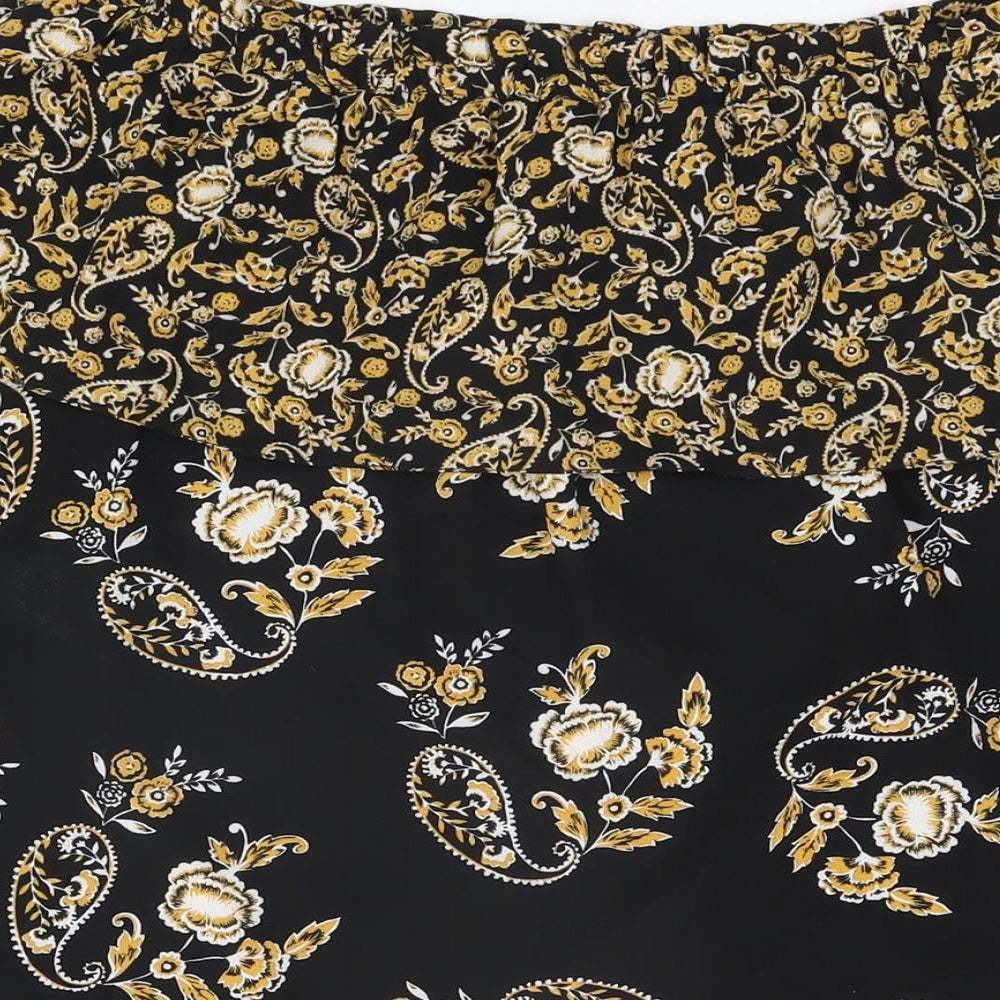Dorothy Perkins Womens Black Floral Polyester Basic Blouse Size 10 Off the Shoulder