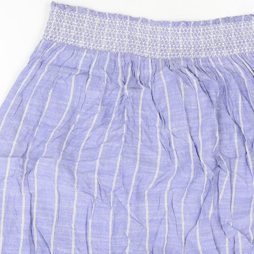 Marks and Spencer Womens Blue Striped Viscose Swing Skirt Size 14