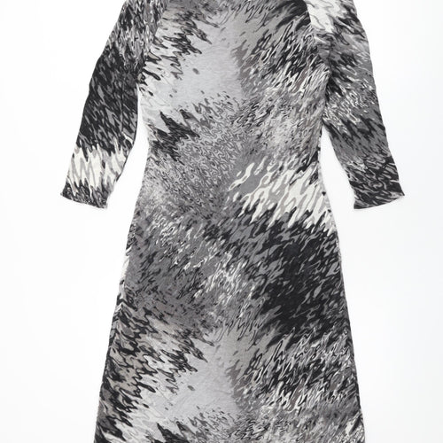 Steilmann Womens Grey Geometric Polyester A-Line Size 12 V-Neck Pullover