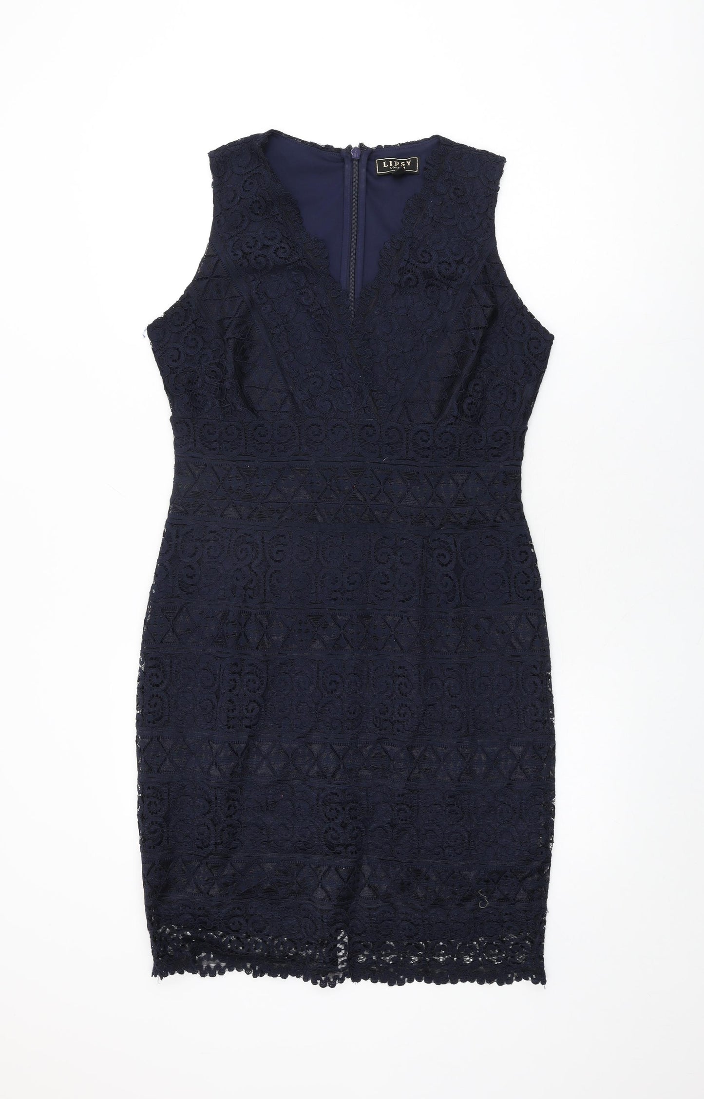 Lipsy Womens Blue Floral Polyester Bodycon Size 14 V-Neck Zip