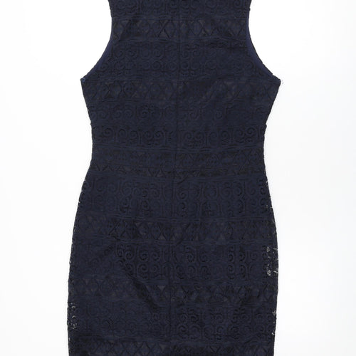 Lipsy Womens Blue Floral Polyester Bodycon Size 14 V-Neck Zip