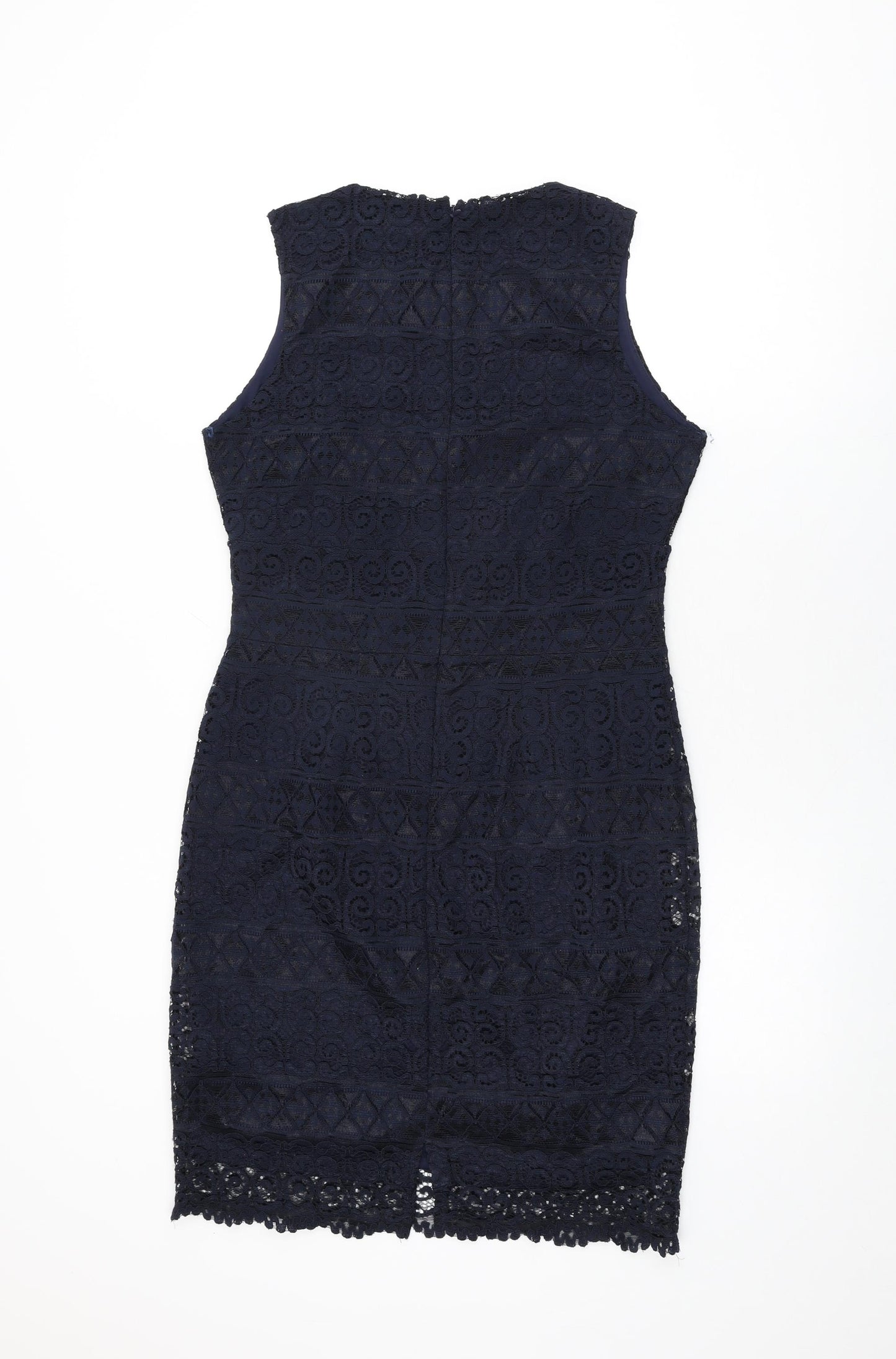 Lipsy Womens Blue Floral Polyester Bodycon Size 14 V-Neck Zip