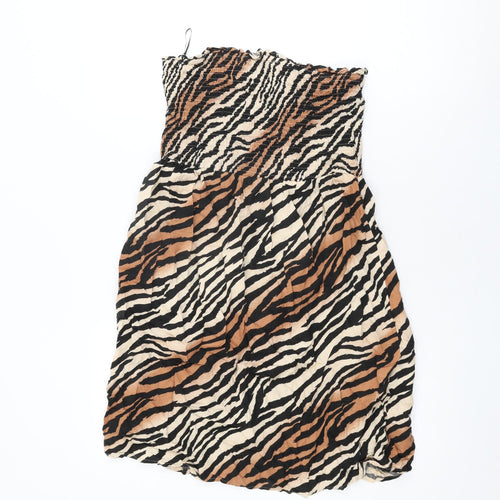 NEXT Womens Beige Animal Print Viscose Shift Size 14 Off the Shoulder Pullover