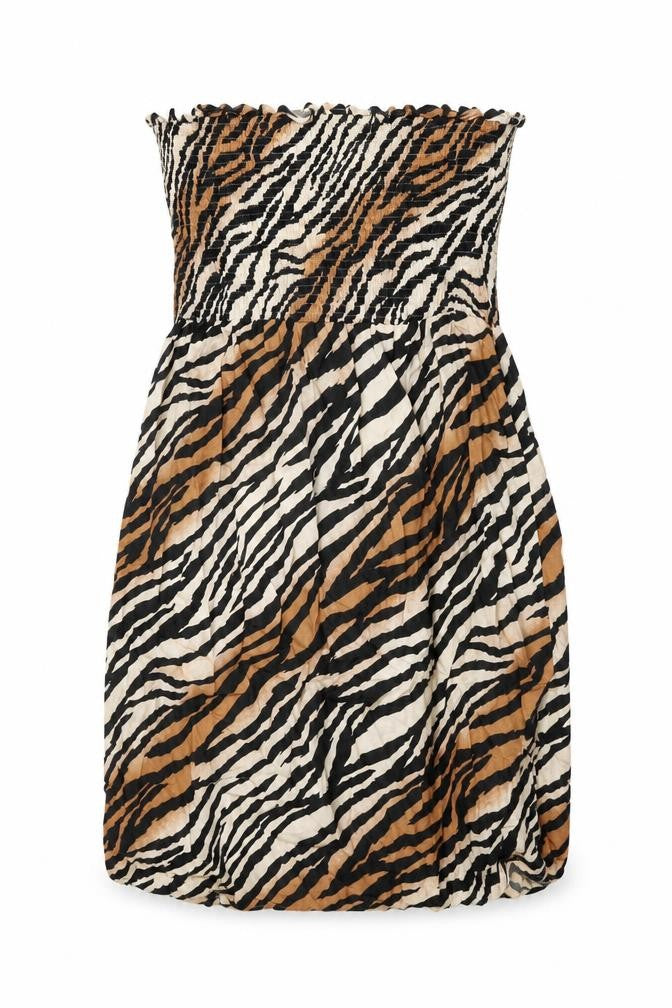 Front view of Next women’s beige animal print viscose shift, size UK 14, off the shoulder pullover