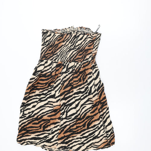 NEXT Womens Beige Animal Print Viscose Shift Size 14 Off the Shoulder Pullover
