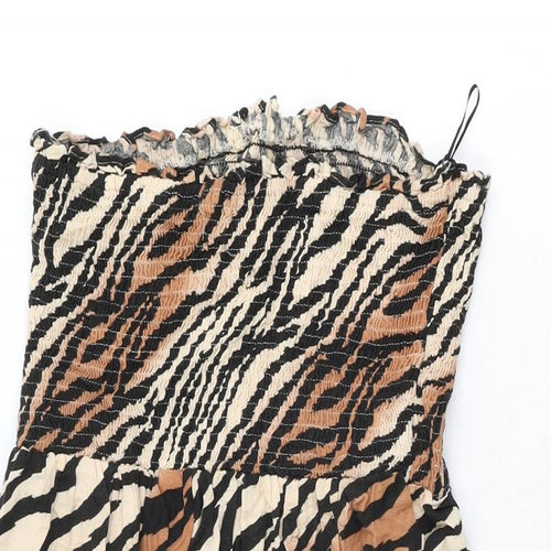NEXT Womens Beige Animal Print Viscose Shift Size 14 Off the Shoulder Pullover