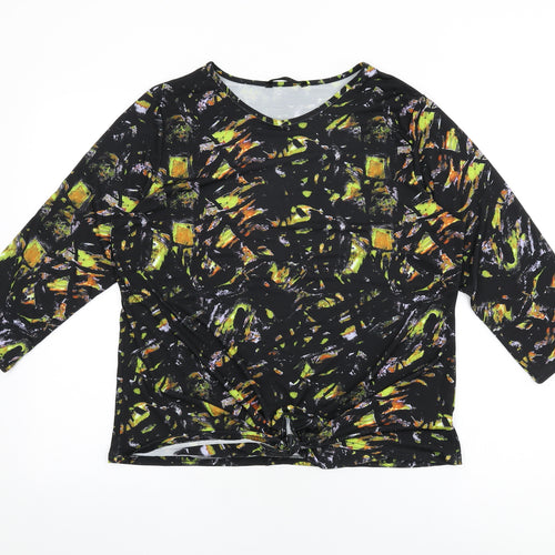 Mia Moda Womens Black Geometric Polyester Basic T-Shirt Size 14 Round Neck