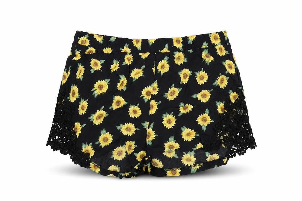 Forever 21 Womens Black Floral Viscose Basic Shorts Size M Regular Pull On