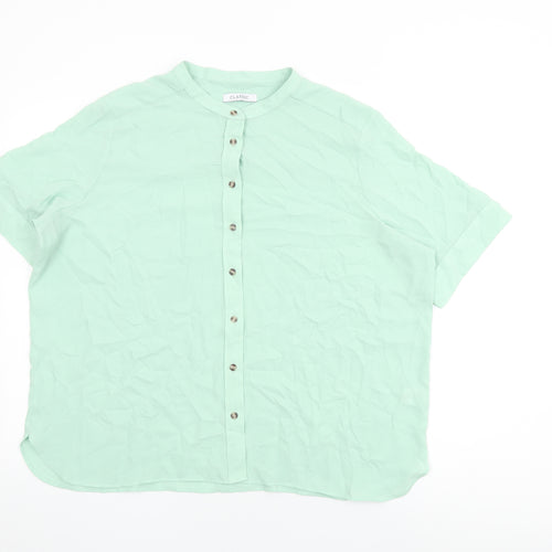 Marks and Spencer Womens Green Polyester Basic Button-Up Size 18 Round Neck