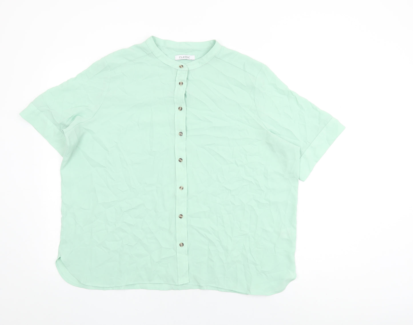 Marks and Spencer Womens Green Polyester Basic Button-Up Size 18 Round Neck