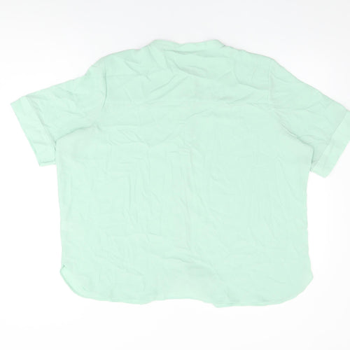 Marks and Spencer Womens Green Polyester Basic Button-Up Size 18 Round Neck