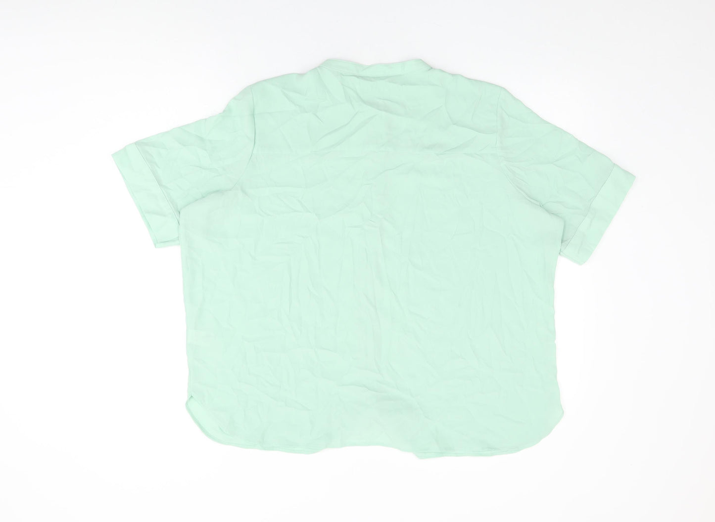 Marks and Spencer Womens Green Polyester Basic Button-Up Size 18 Round Neck