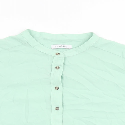 Marks and Spencer Womens Green Polyester Basic Button-Up Size 18 Round Neck