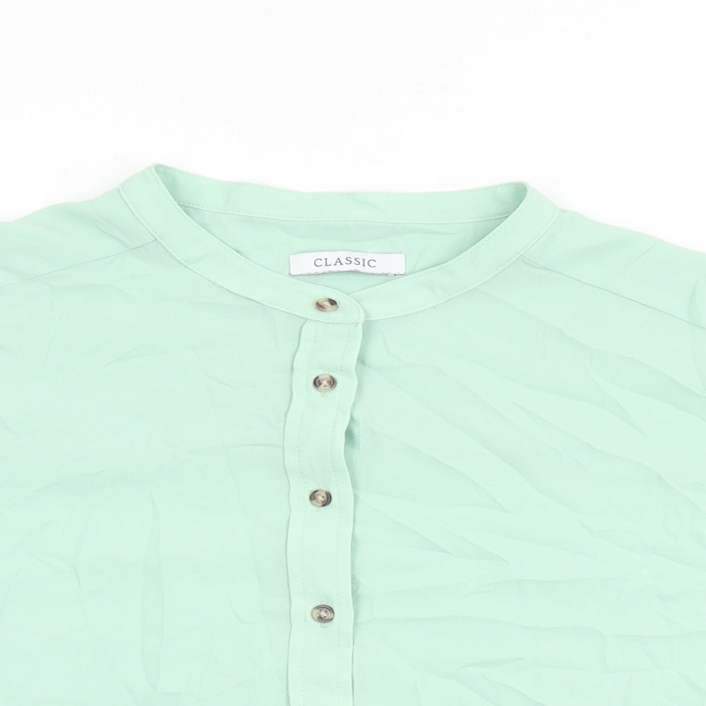 Marks and Spencer Womens Green Polyester Basic Button-Up Size 18 Round Neck