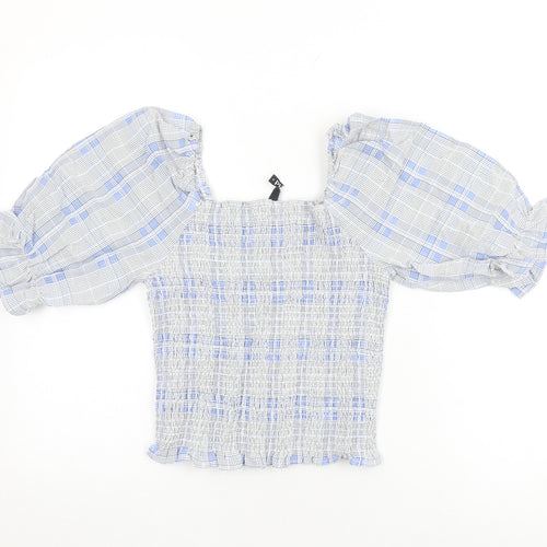 Pieces Womens White Geometric Viscose Basic T-Shirt Size M Square Neck - Balloon Sleeves