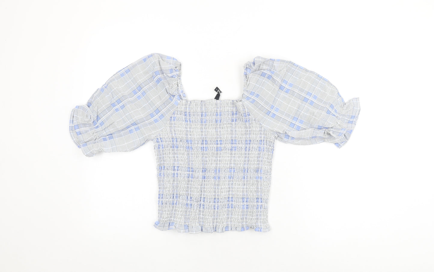 Pieces Womens White Geometric Viscose Basic T-Shirt Size M Square Neck - Balloon Sleeves