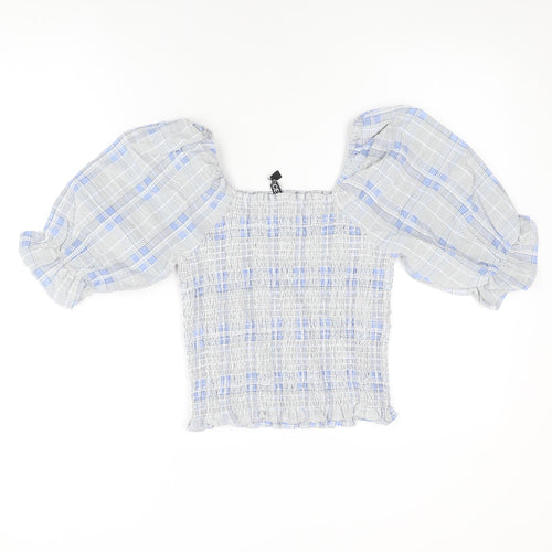 Pieces Womens White Geometric Viscose Basic T-Shirt Size M Square Neck - Balloon Sleeves
