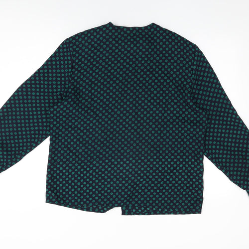 Koret Womens Blue Polka Dot Polyester Basic Button-Up Size 14 Round Neck