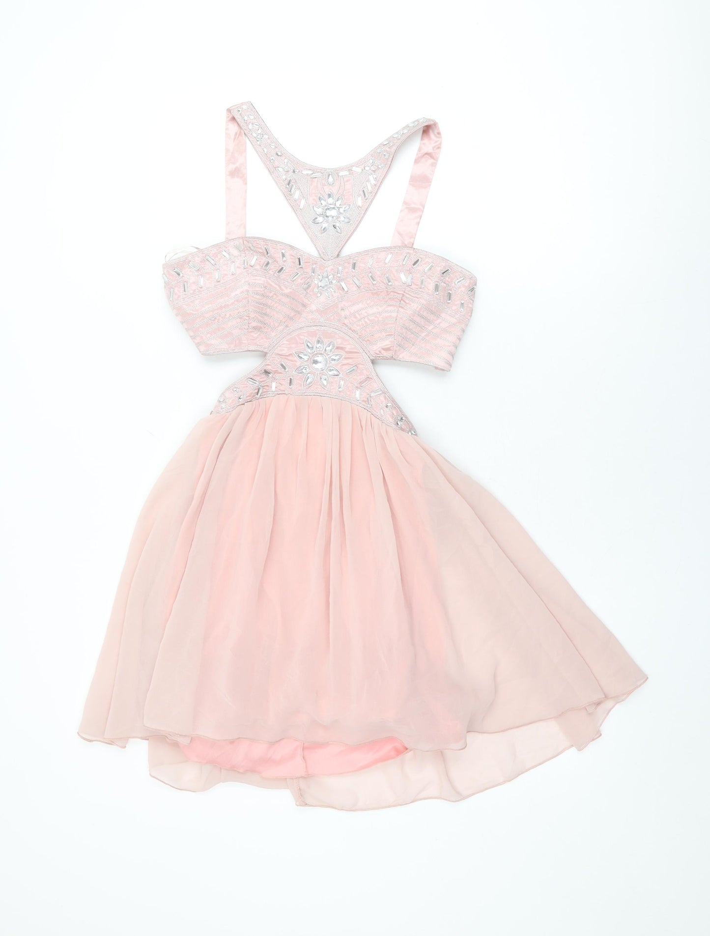 COTTON CLUB Womens Pink Geometric Polyester Skater Dress Size 10 Halter Hook & Eye