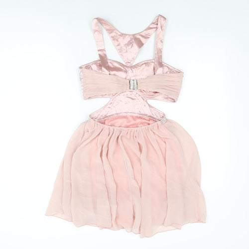 COTTON CLUB Womens Pink Geometric Polyester Skater Dress Size 10 Halter Hook & Eye