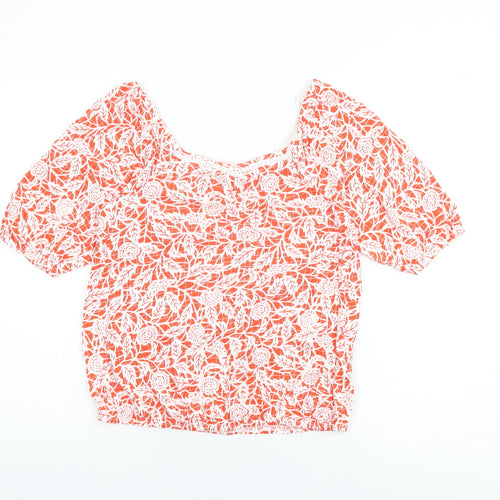 NEXT Womens Red Floral Cotton Basic T-Shirt Size 8 Square Neck