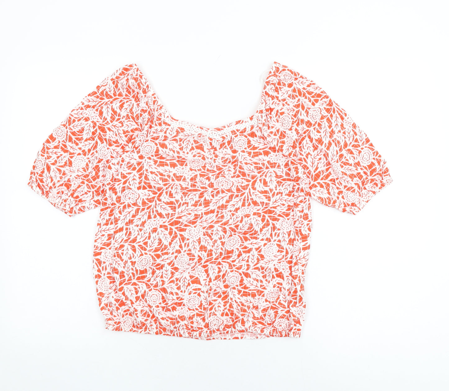 NEXT Womens Red Floral Cotton Basic T-Shirt Size 8 Square Neck