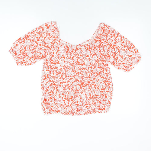 NEXT Womens Red Floral Cotton Basic T-Shirt Size 8 Square Neck