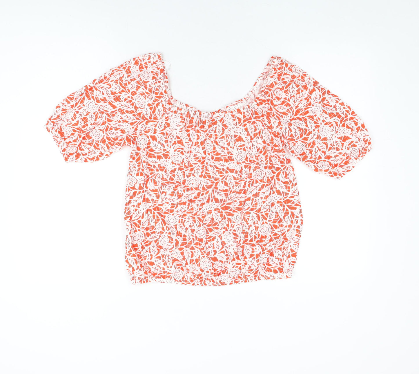 NEXT Womens Red Floral Cotton Basic T-Shirt Size 8 Square Neck