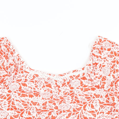 NEXT Womens Red Floral Cotton Basic T-Shirt Size 8 Square Neck