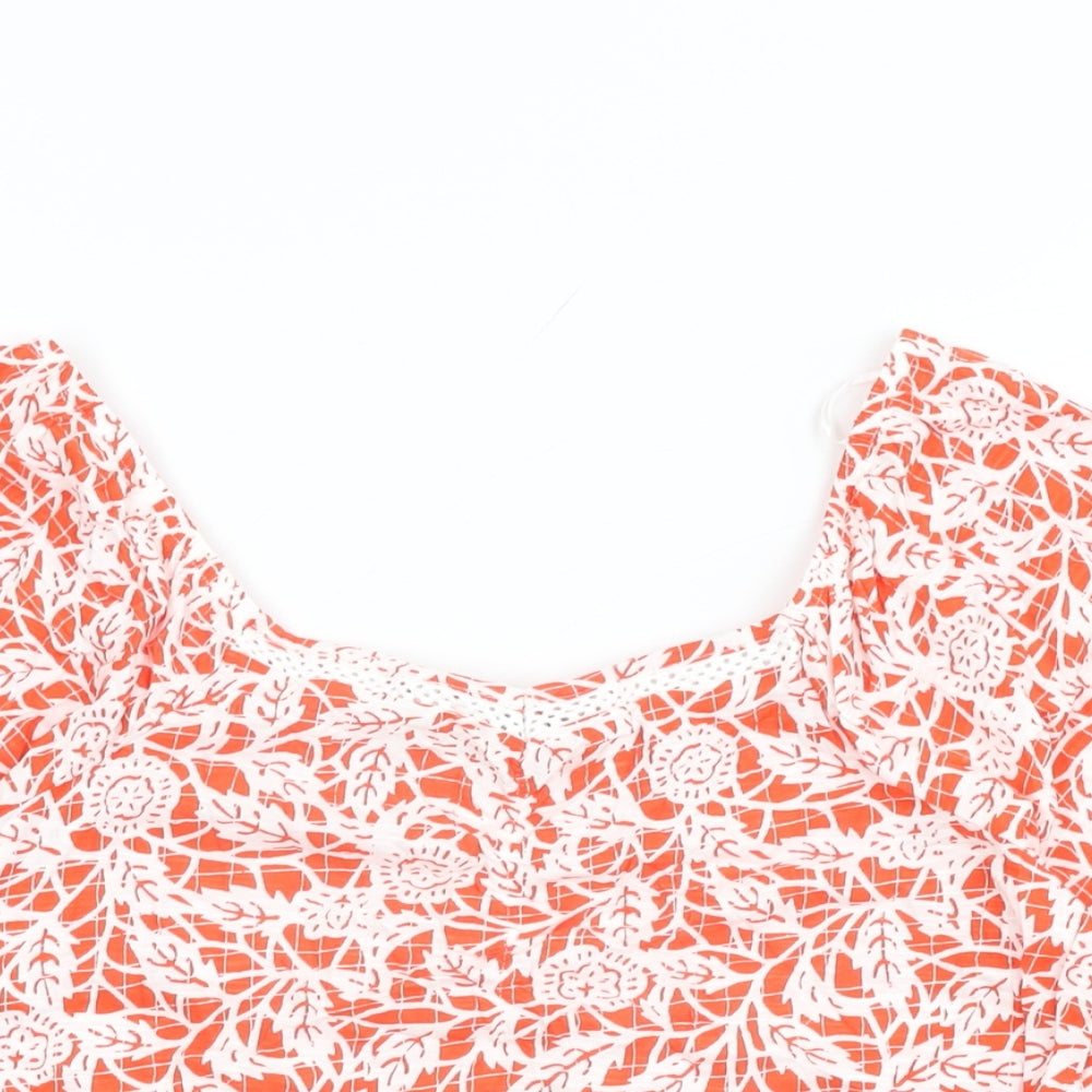 NEXT Womens Red Floral Cotton Basic T-Shirt Size 8 Square Neck