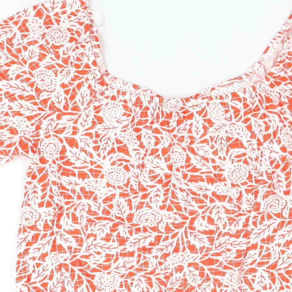 NEXT Womens Red Floral Cotton Basic T-Shirt Size 8 Square Neck