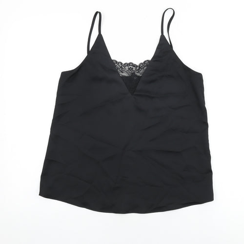 River Island Womens Black Polyester Camisole T-Shirt Size 8 V-Neck