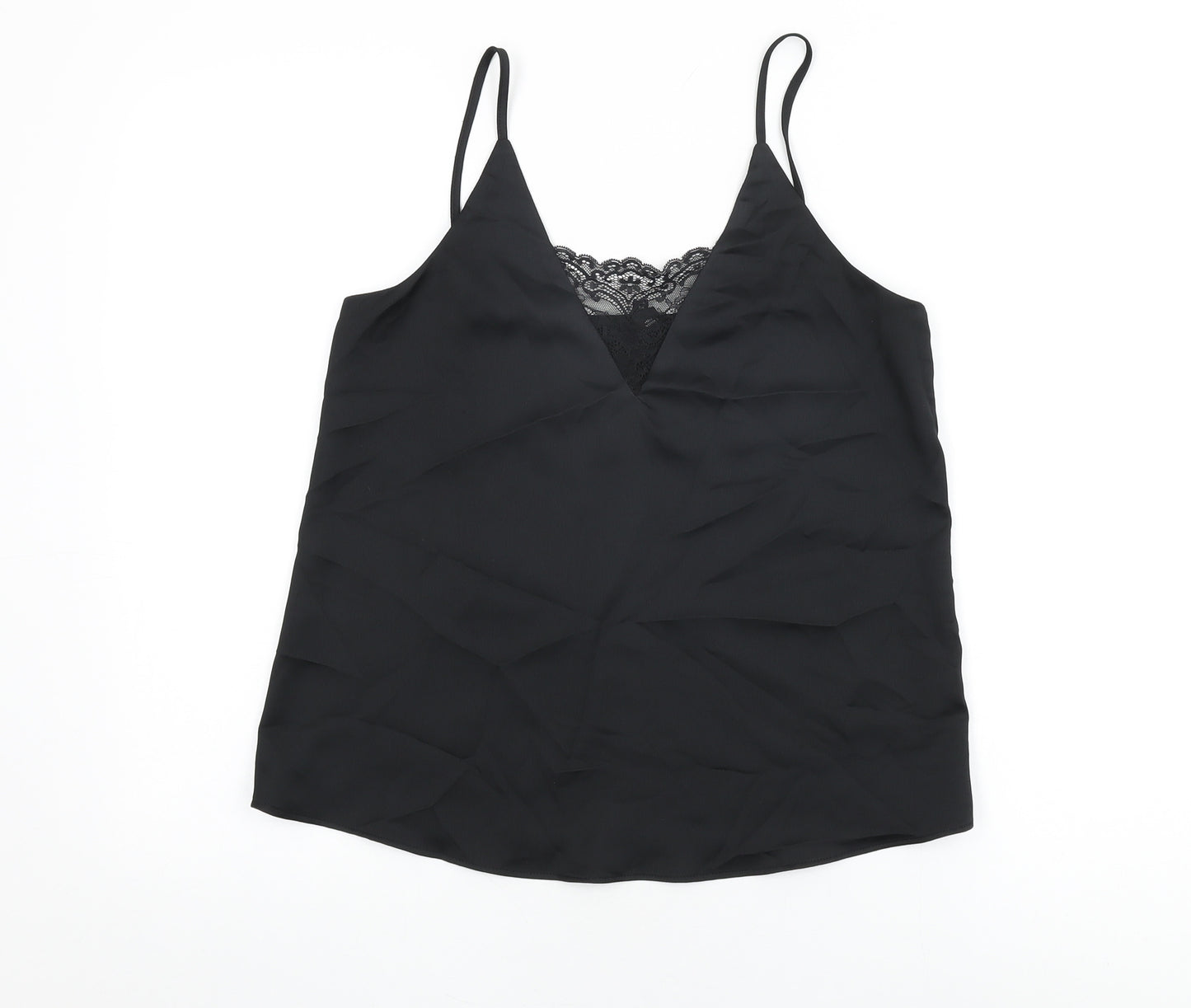 River Island Womens Black Polyester Camisole T-Shirt Size 8 V-Neck