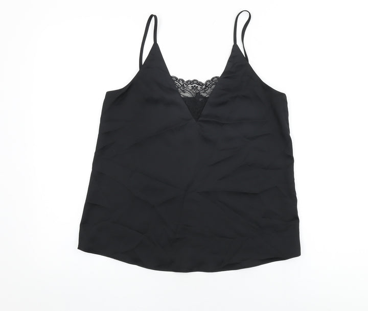 River Island Womens Black Polyester Camisole T-Shirt Size 8 V-Neck