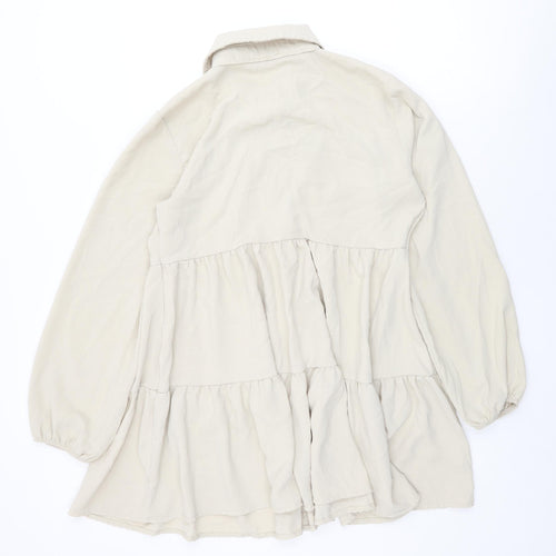 Boohoo Womens Beige Polyester Shift Size 14 Collared Button