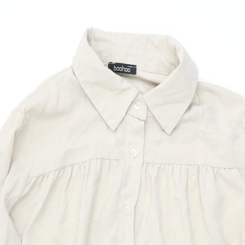 Boohoo Womens Beige Polyester Shift Size 14 Collared Button