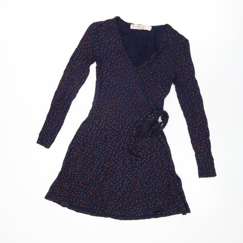 Miss Selfridge Womens Blue Polka Dot Viscose Wrap Dress Size 4 V-Neck Pullover