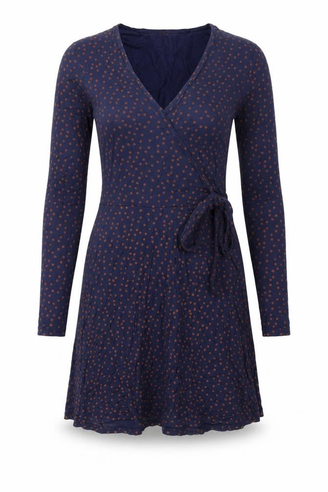 Miss Selfridge Womens Blue Polka Dot Viscose Wrap Dress Size 4 V-Neck Pullover