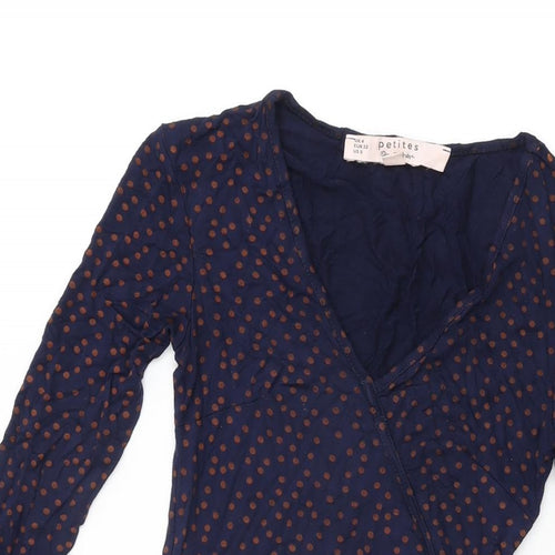 Miss Selfridge Womens Blue Polka Dot Viscose Wrap Dress Size 4 V-Neck Pullover
