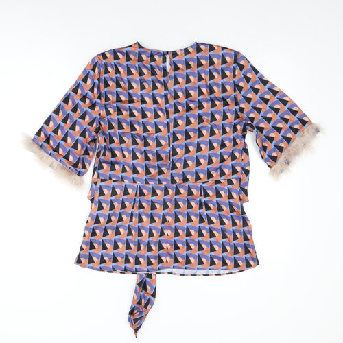 Zara Womens Multicoloured Geometric Polyester Basic T-Shirt Size M Round Neck