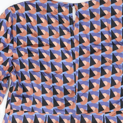 Zara Womens Multicoloured Geometric Polyester Basic T-Shirt Size M Round Neck