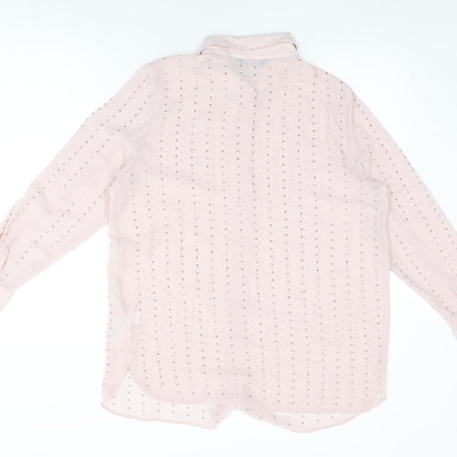 Marks and Spencer Womens Pink Geometric Polyester Basic Button-Up Size 14 Collared