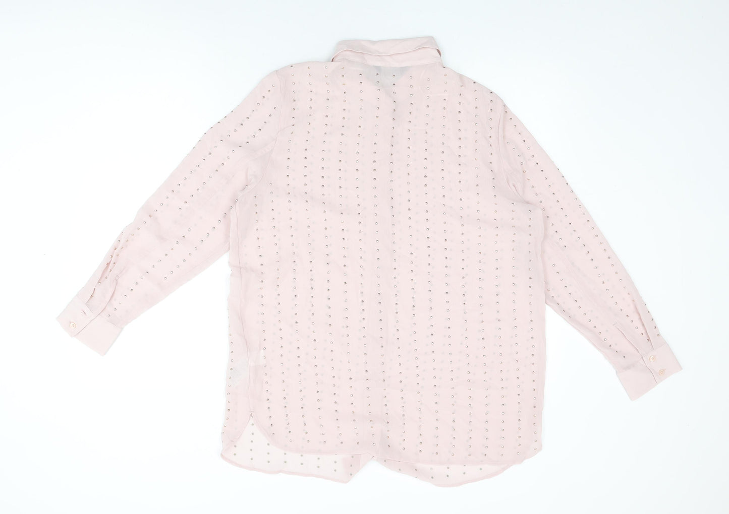 Marks and Spencer Womens Pink Geometric Polyester Basic Button-Up Size 14 Collared