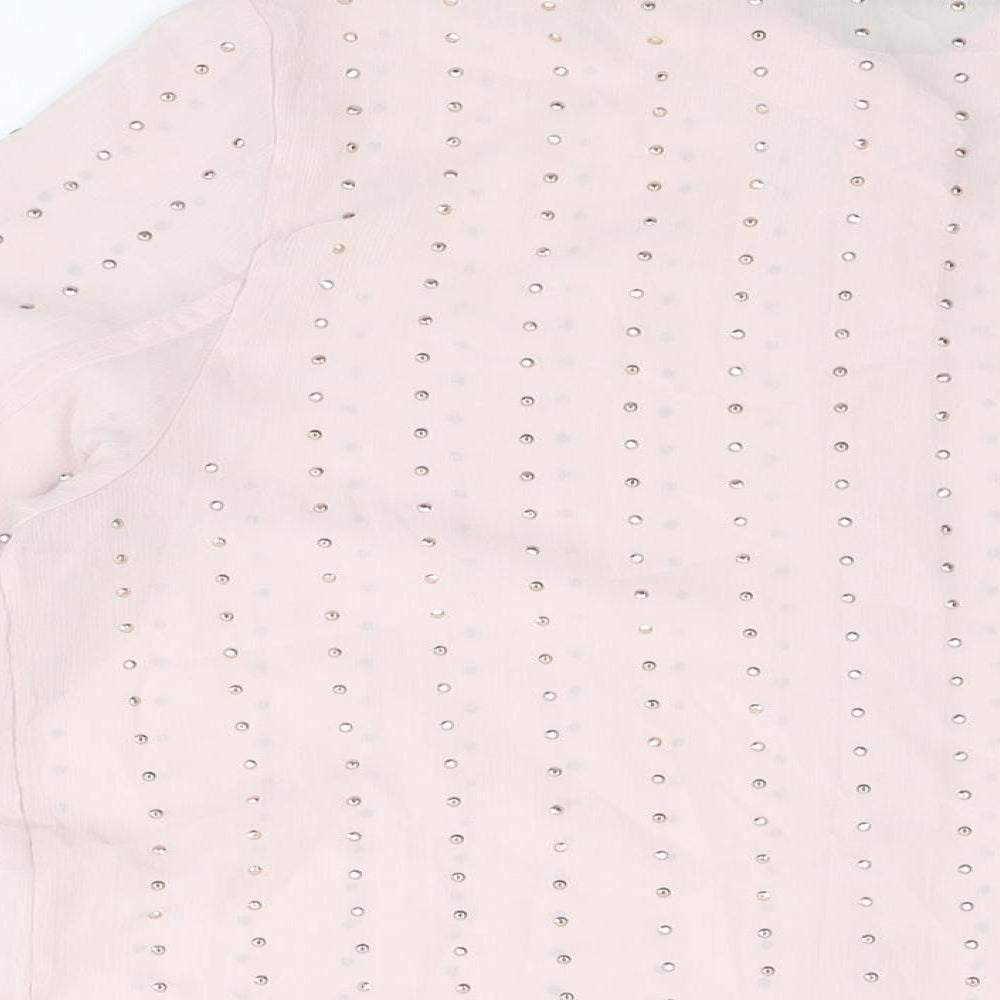 Marks and Spencer Womens Pink Geometric Polyester Basic Button-Up Size 14 Collared
