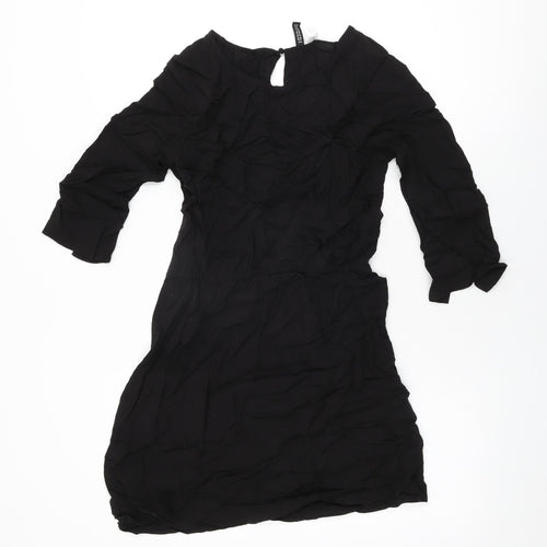 H&M Womens Black Viscose Mini Size 8 Round Neck Button