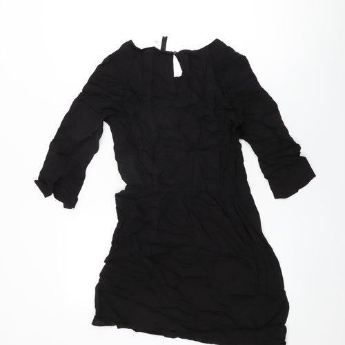 H&M Womens Black Viscose Mini Size 8 Round Neck Button