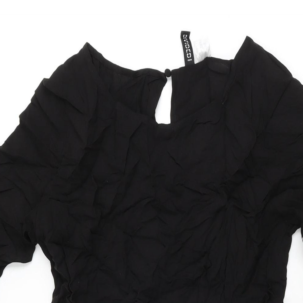 H&M Womens Black Viscose Mini Size 8 Round Neck Button