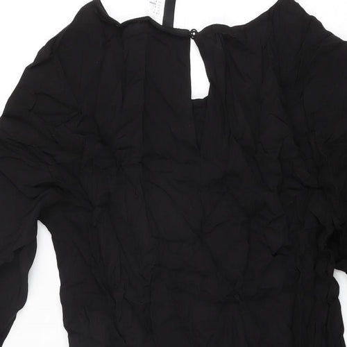 H&M Womens Black Viscose Mini Size 8 Round Neck Button