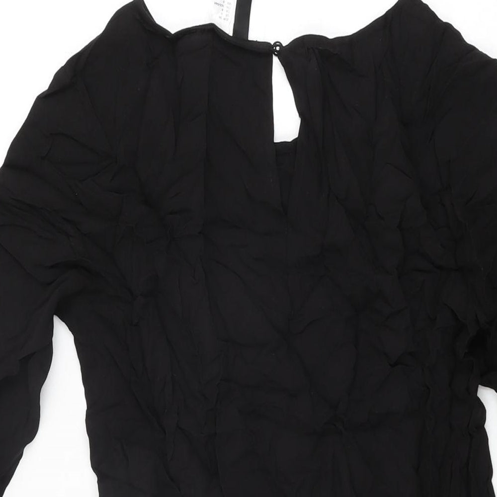 H&M Womens Black Viscose Mini Size 8 Round Neck Button