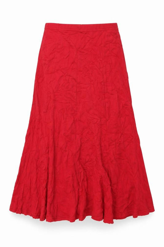 Front view of Hudson & Onslow women’s red viscose flare skirt, size UK 12